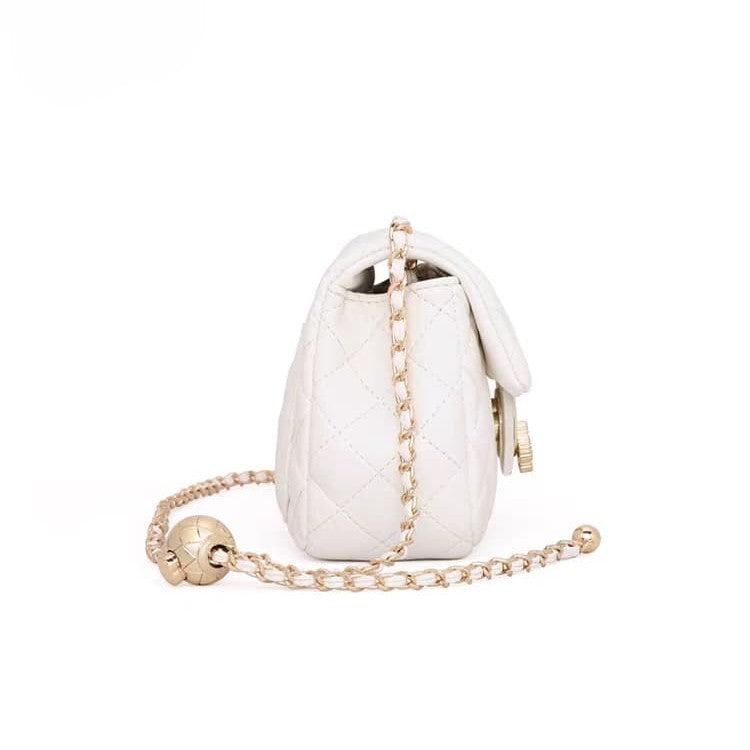 Classy Wardrobe Quilted PU Leather Sling Bag with Golden Chain – Elegant White Handbag