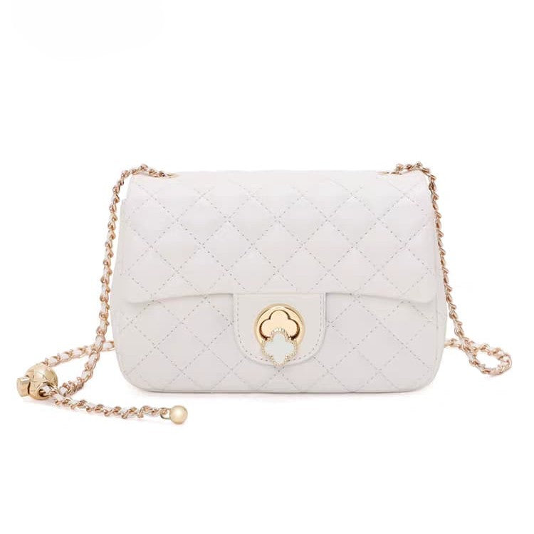 Classy Wardrobe Quilted PU Leather Sling Bag with Golden Chain – Elegant White Handbag