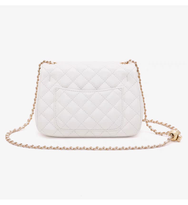 Classy Wardrobe Quilted PU Leather Sling Bag with Golden Chain – Elegant White Handbag