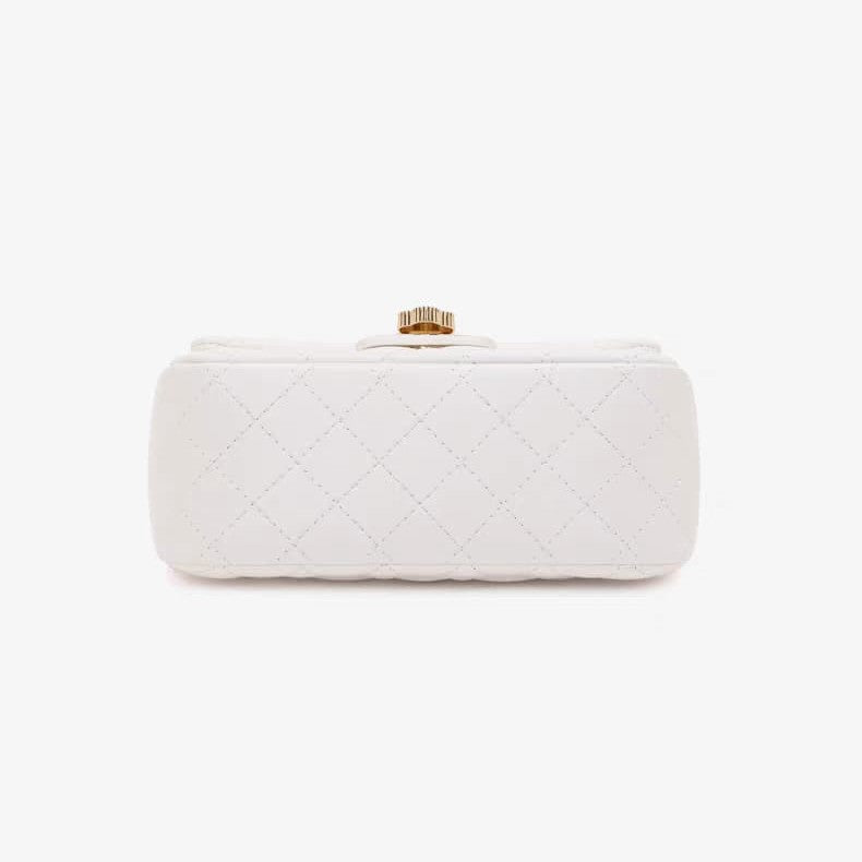 Classy Wardrobe Quilted PU Leather Sling Bag with Golden Chain – Elegant White Handbag