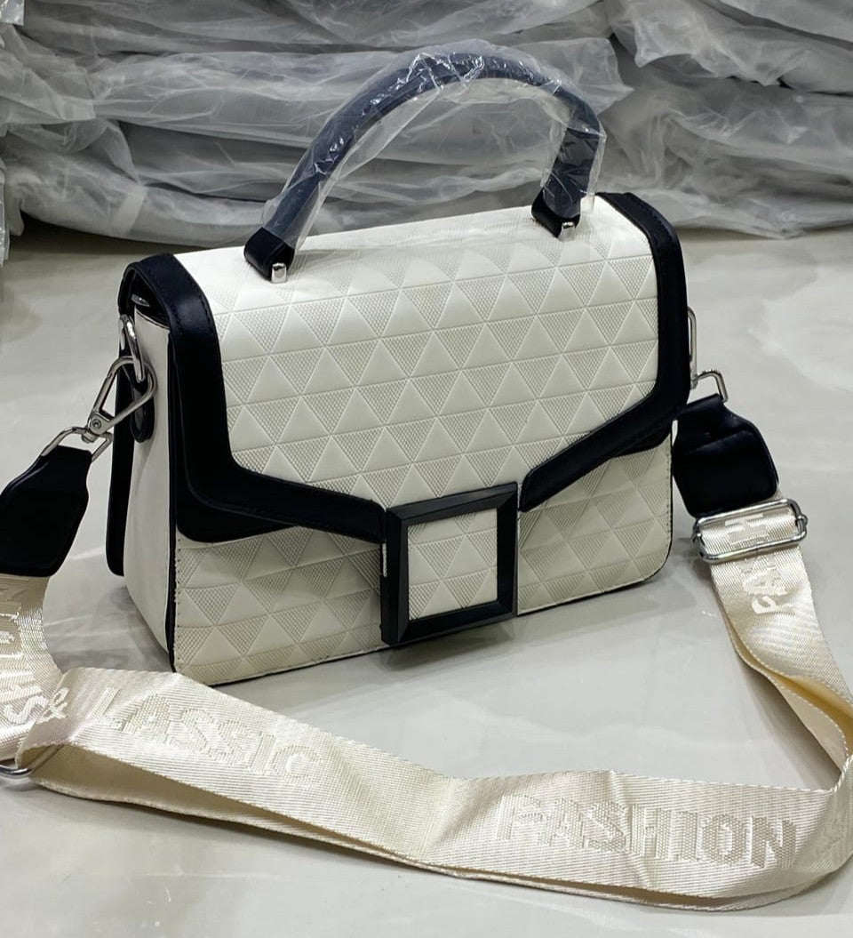 Classy Wardrobe Metro Edge Box Sling – White/Black PU, 9"x6"