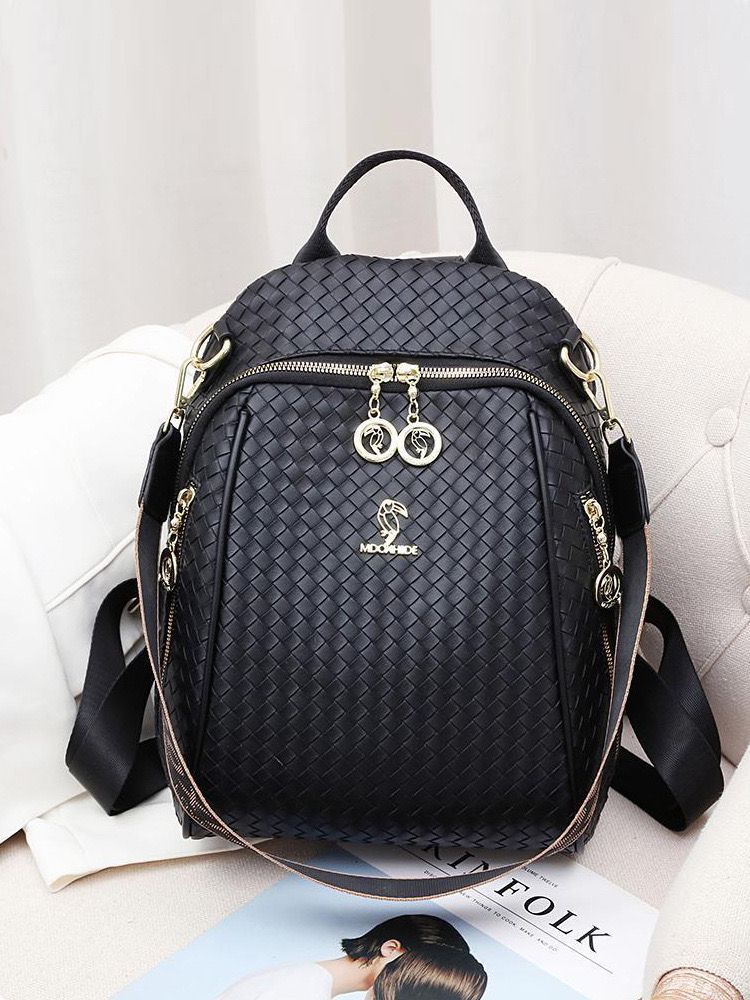 Classy Wardrobe Premium Black PU Leather Backpack – Stylish Woven Design for Office, College & Daily Use (Imported)