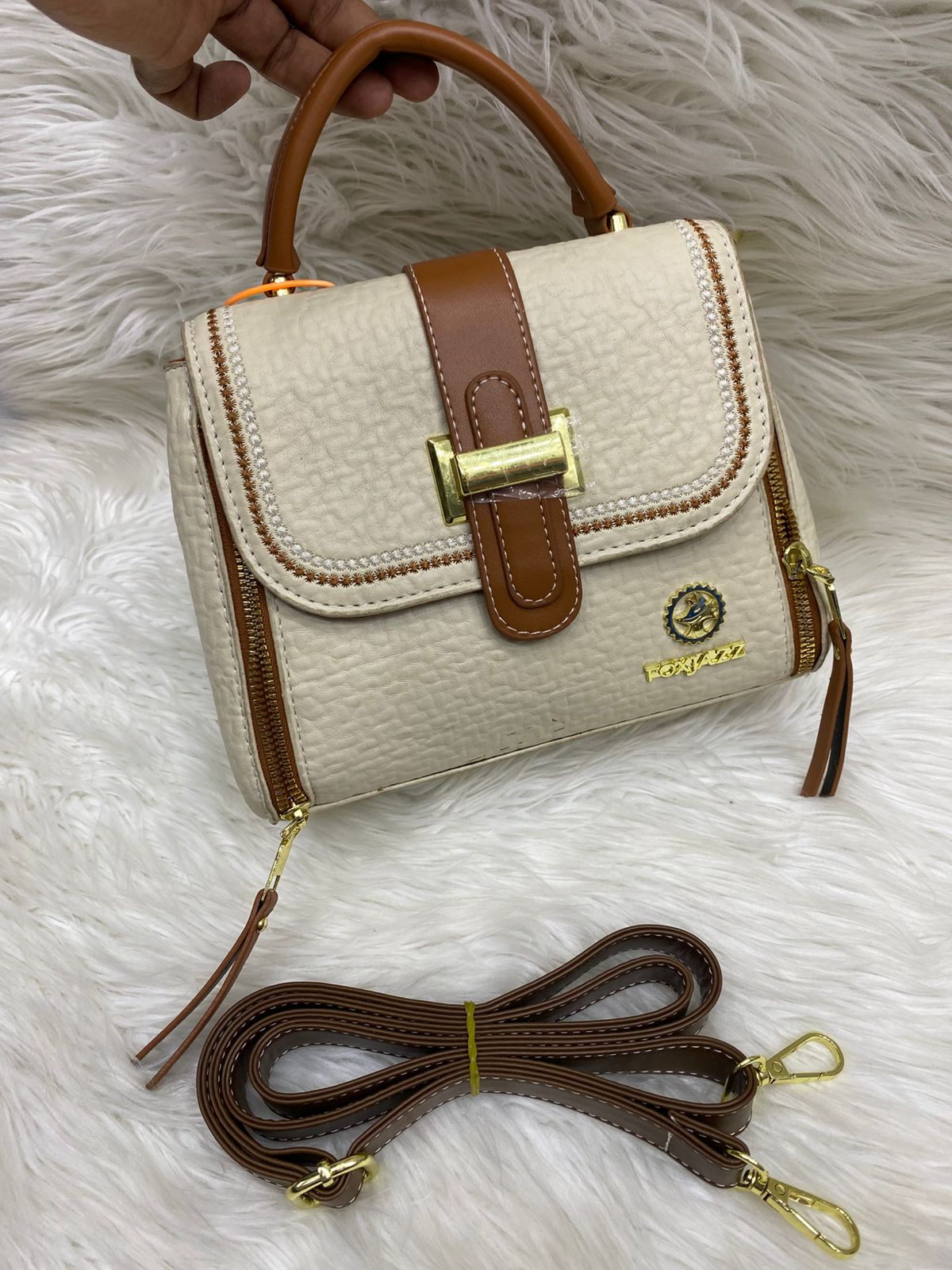 Classy Wardrobe Premium Imported PU Leather Sling Bag – Stylish Grey &amp; Brown Crossbody for Office, Market &amp; Daily Use