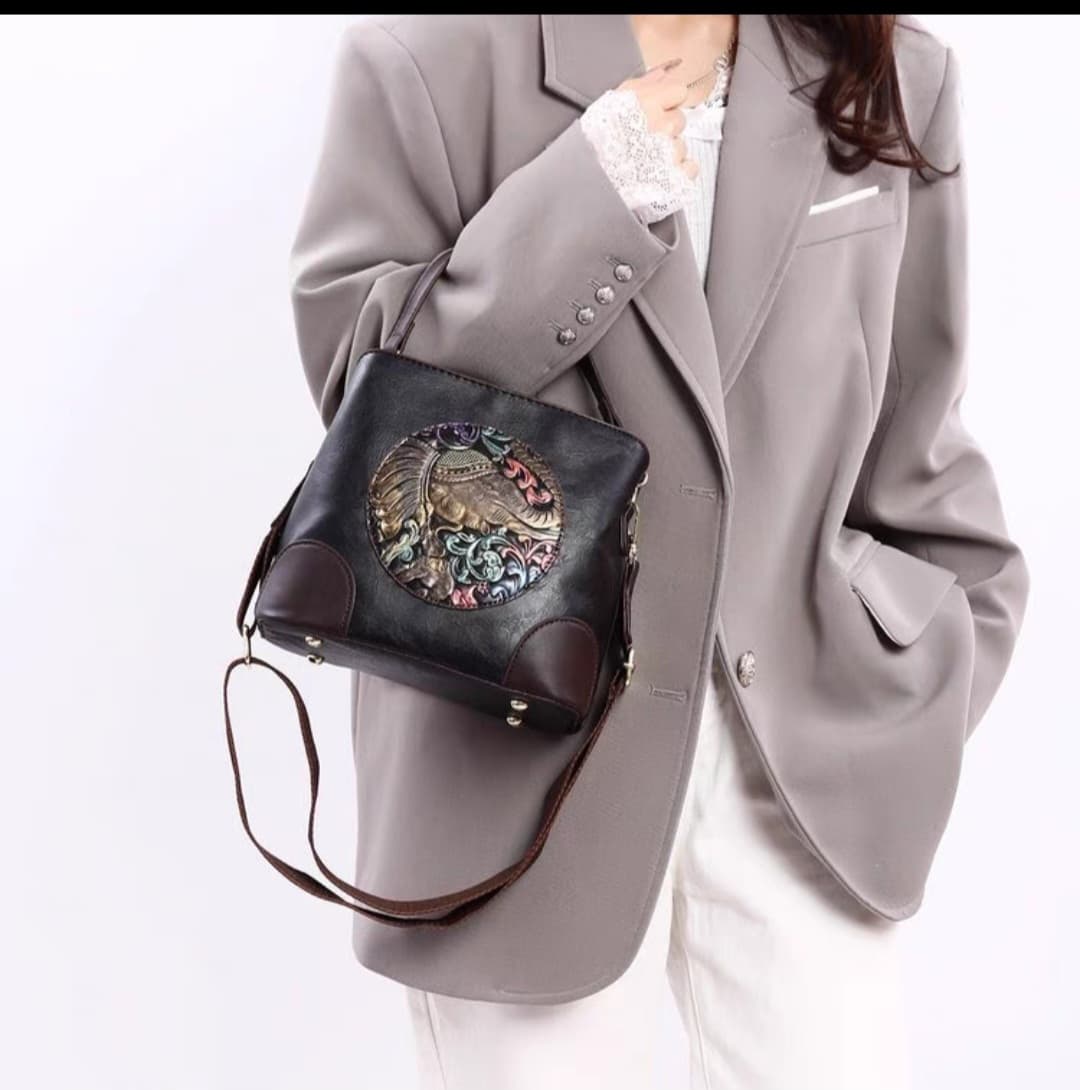 Classy Wardrobe PU Leather Sling Bag with Artistic Elephant Design – Elegant Handbag for Women