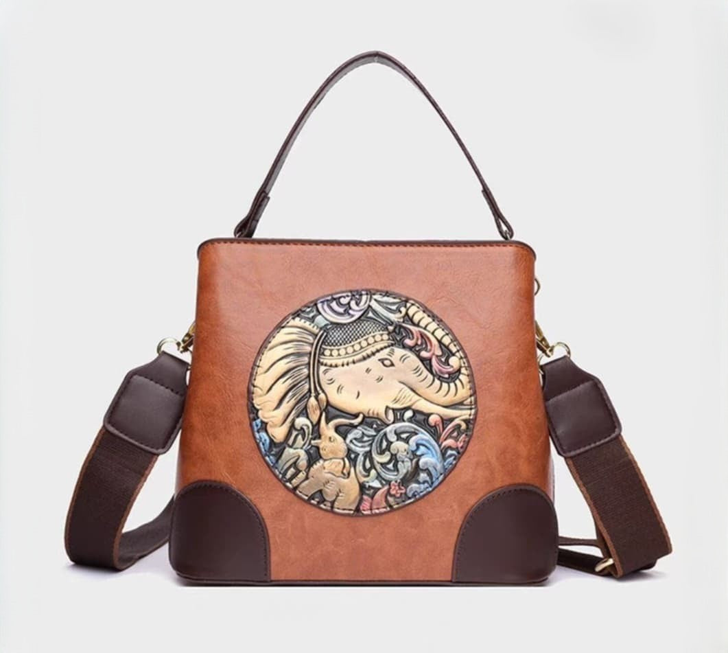 Classy Wardrobe PU Leather Sling Bag with Artistic Elephant Design – Elegant Handbag for Women