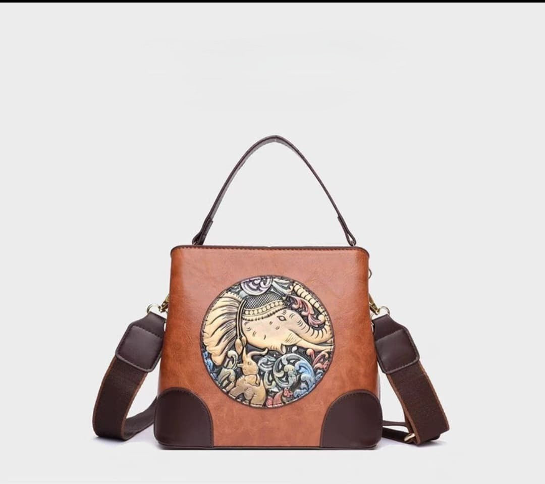 Classy Wardrobe PU Leather Sling Bag with Artistic Elephant Design – Elegant Handbag for Women