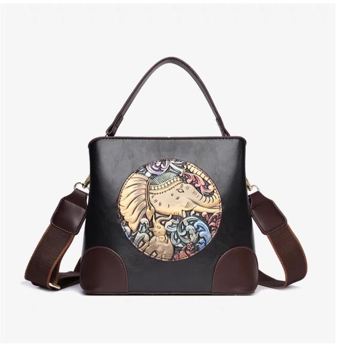 Classy Wardrobe PU Leather Sling Bag with Artistic Elephant Design – Elegant Handbag for Women