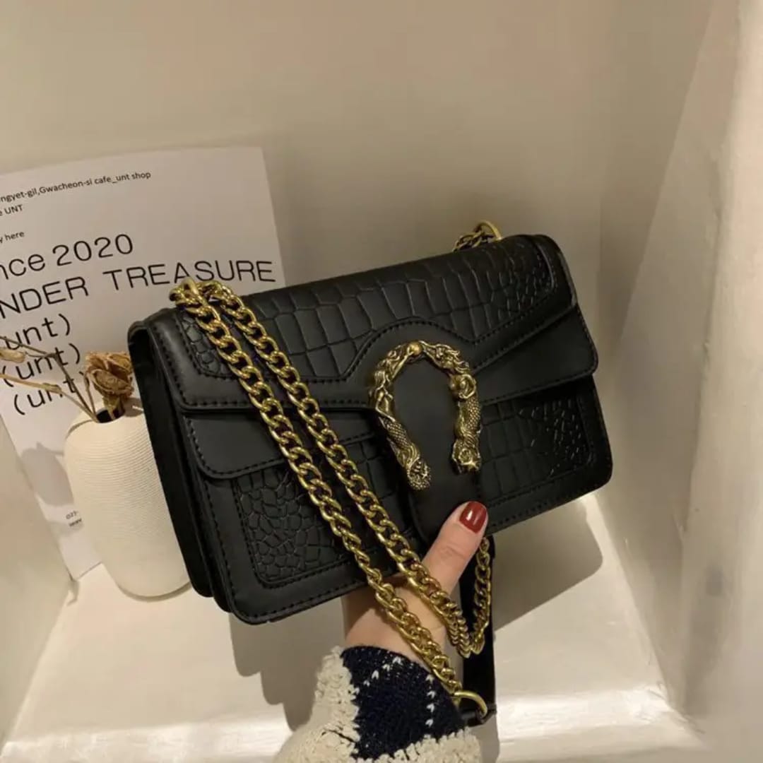 Classy Wardrobe Gold Chain Crocodile Pattern Crossbody Bag – Double Layer Small Square 2025