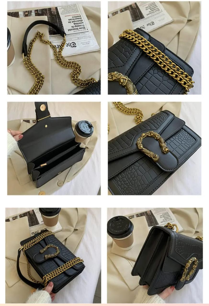 Classy Wardrobe Gold Chain Crocodile Pattern Crossbody Bag – Double Layer Small Square 2025