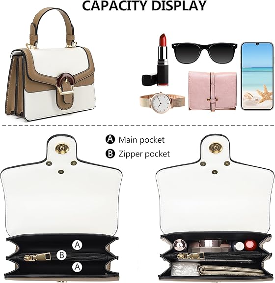 Classy Wardrobe Vintage Contrast Colour Top-Handle Bag – French Style Multi-Compartment Crossbody