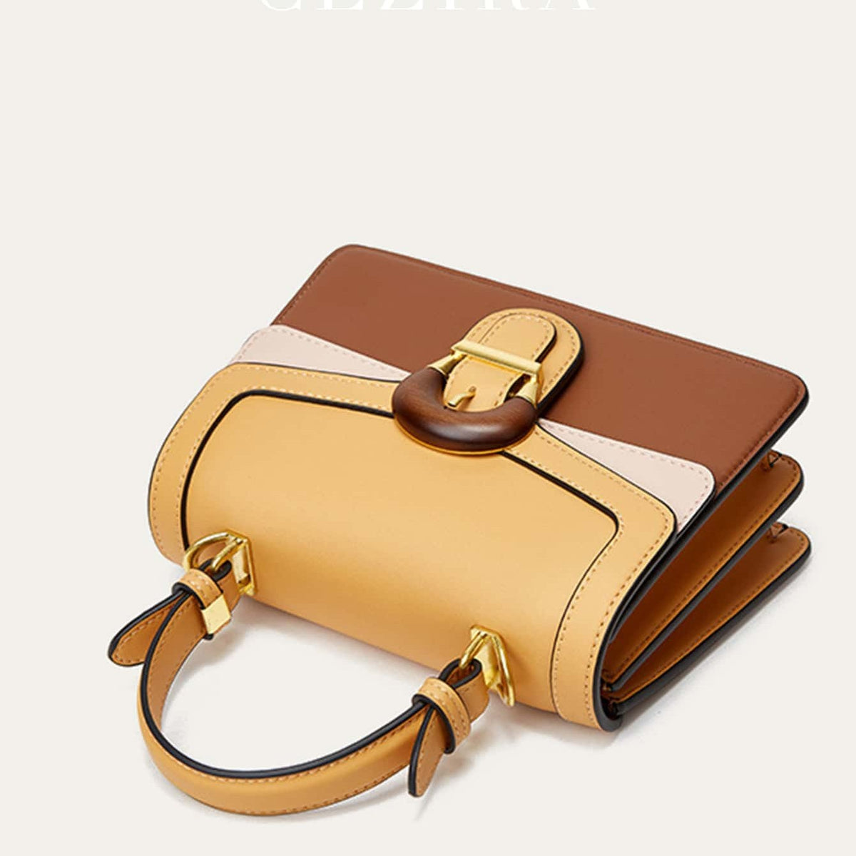 Classy Wardrobe Vintage Contrast Colour Top-Handle Bag – French Style Multi-Compartment Crossbody