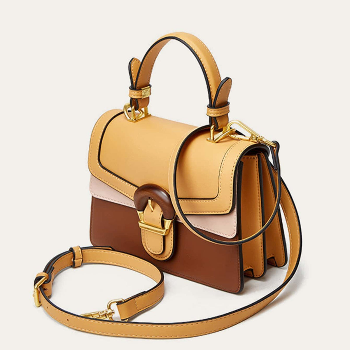 Classy Wardrobe Vintage Contrast Colour Top-Handle Bag – French Style Multi-Compartment Crossbody