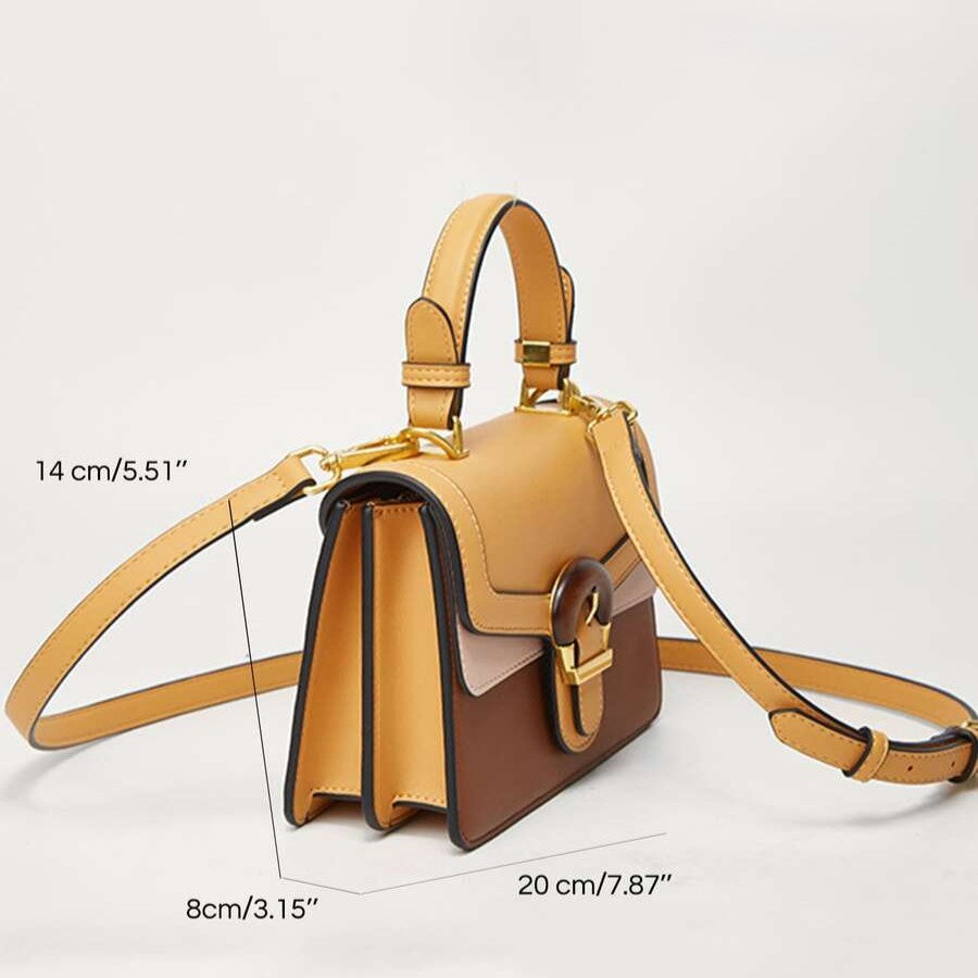 Classy Wardrobe Vintage Contrast Colour Top-Handle Bag – French Style Multi-Compartment Crossbody