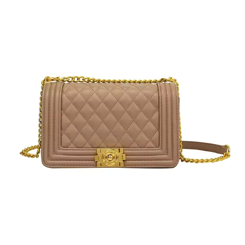 Classy Wardrobe Blush Quilted Chain Sling – Premium PU, 10&quot;x8&quot;, Gold Lock 2025