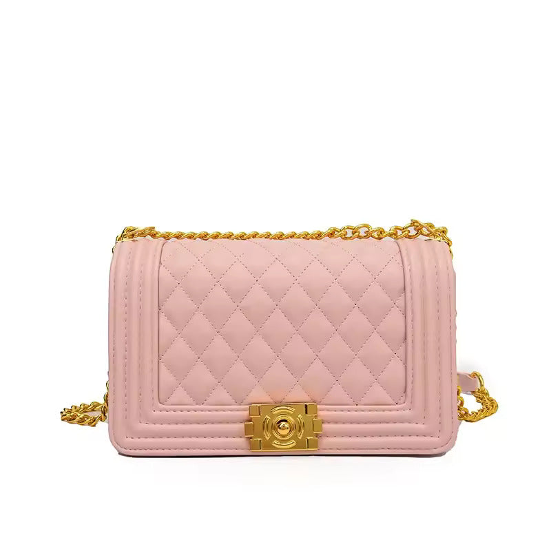 Classy Wardrobe Blush Quilted Chain Sling – Premium PU, 10"x8", Gold Lock 2025