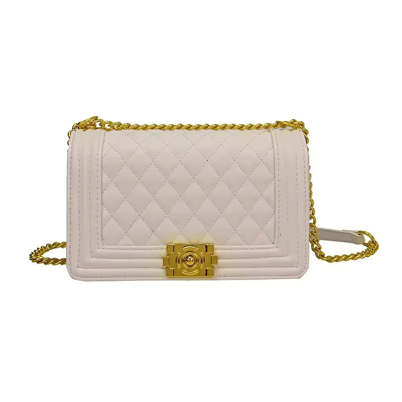 Classy Wardrobe Blush Quilted Chain Sling – Premium PU, 10&quot;x8&quot;, Gold Lock 2025