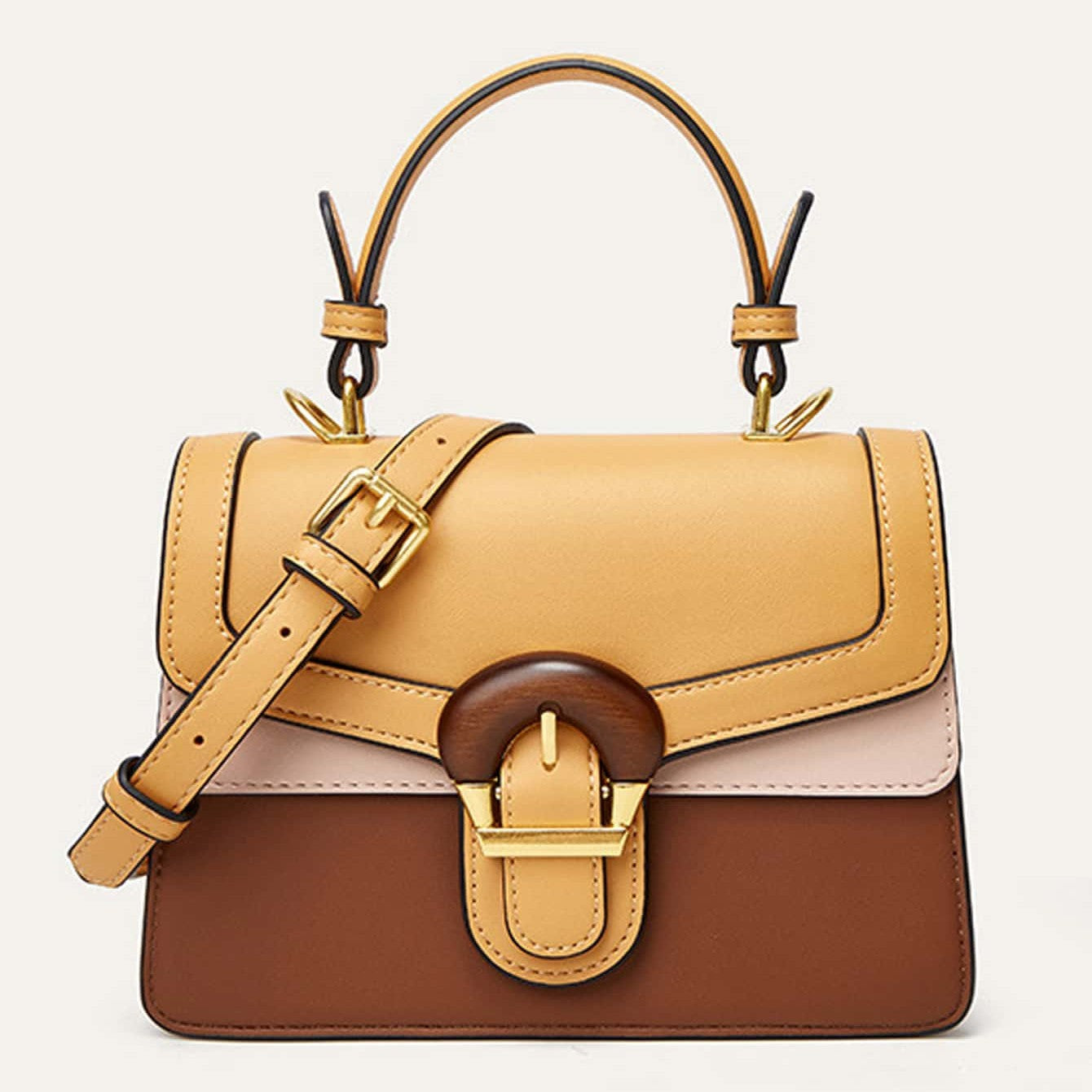 Classy Wardrobe Vintage Contrast Colour Top-Handle Bag – French Style Multi-Compartment Crossbody